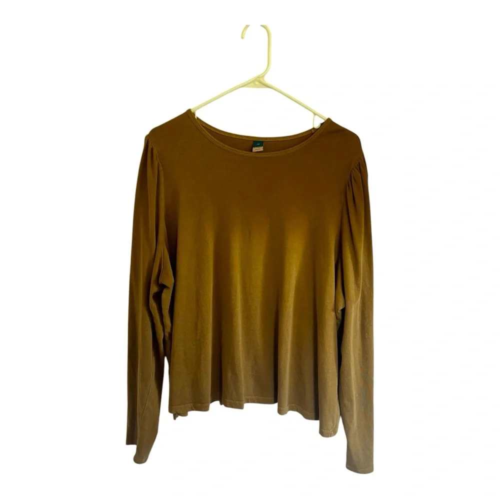 Old Navy Woman’s 2X EveryWear Puff Sleeve Top In Spiced Saffron - Picture 2 of 5